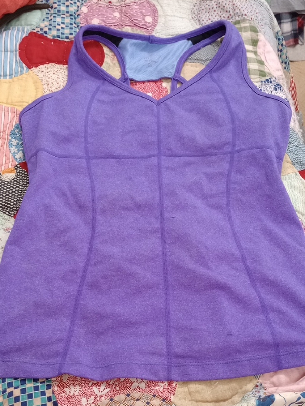 ATHLETA Performance purple workout top with shelf bra, size medium - Picture 2 of 7